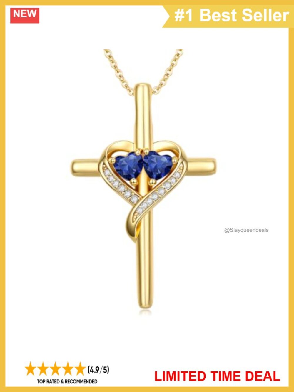 14K Gold Plated Cross Birthstone Pendant Necklace Cubic Zirconia